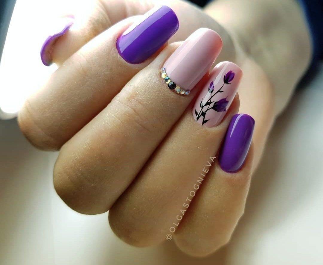 Маникюр на квадратные ногти фиолетовый цвет